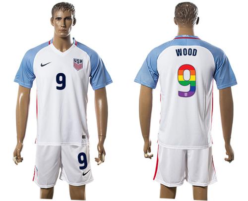 USA #9 Wood White Rainbow Soccer Country Jersey